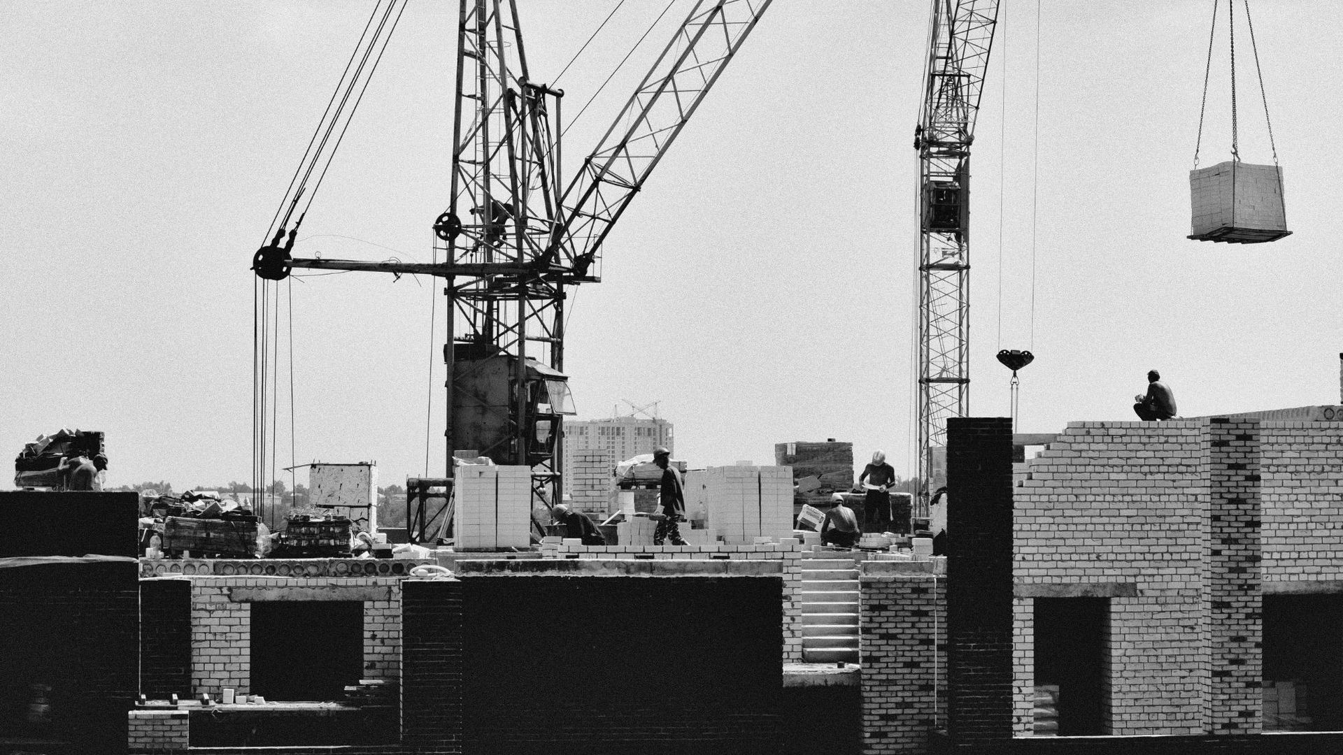 Construction site with tower cranes
